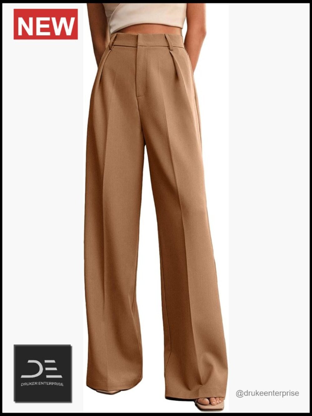 Wide Leg High Waist Work Pants Palazzo Trousers with Pockets